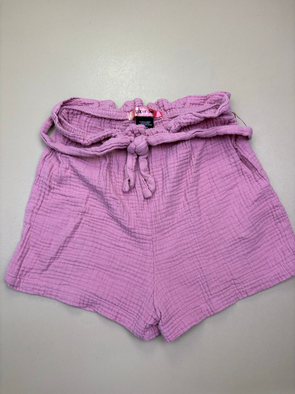Girls Pink Paperbag Waist Cotton Gauze Shorts Paper Doll Size S 7/8 Elastic EUC